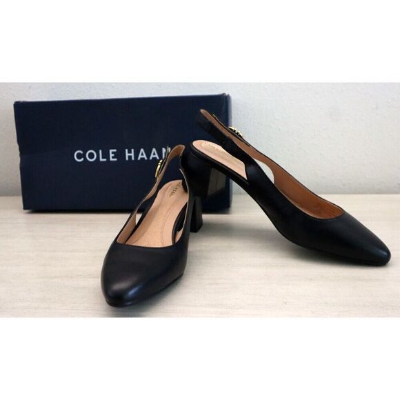 Cole Haan W27715 Women's 5.5B Black Leather The Go-To Slingback Pump 45MM - Picture 1 of 9